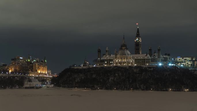 加拿大渥太华国会山冬季夜景延时