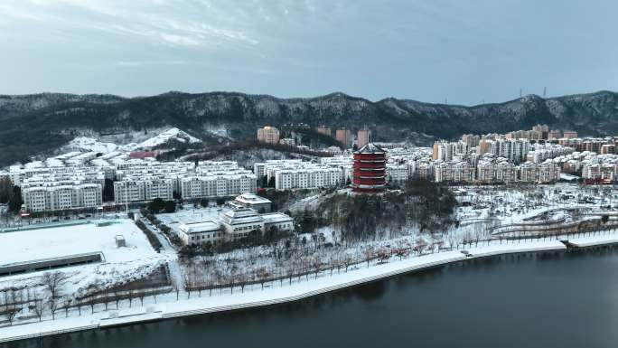 4K河南信阳茗阳阁雪景航拍