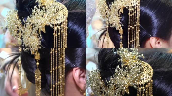中式新娘发簪金色