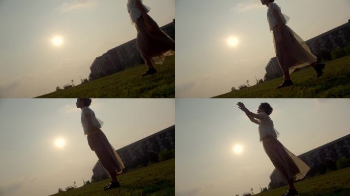 【4K】美女拥抱天空女子拥抱太阳