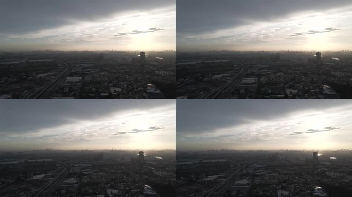 桥 城市建筑 房屋 车流 房屋 湖