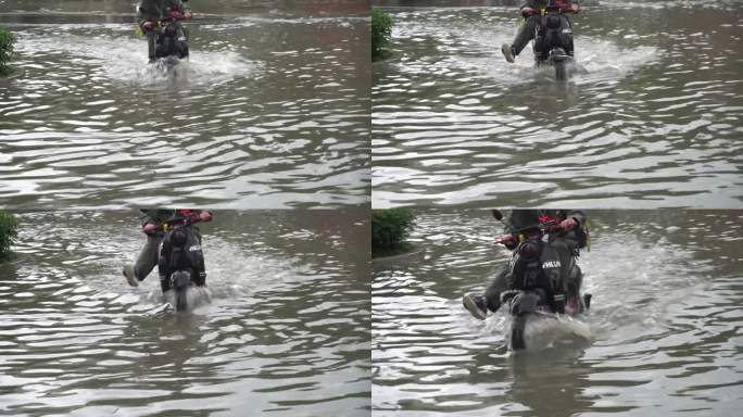 城市内涝，积水，暴雨天送外卖，外卖小哥