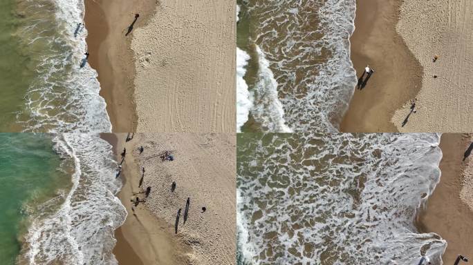 无人机俯拍沙滩海浪空镜