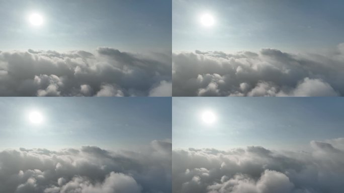 穿云破雾飞机视角云上天空穿破云层之上
