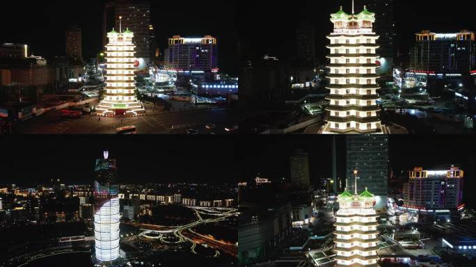 河南郑州城市夜景灯光多镜头4K航拍