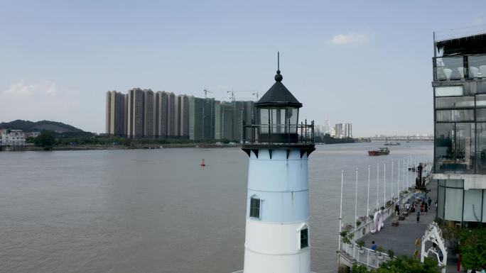 江边城市 航拍 美丽风景