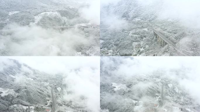 震撼大气下雪风雪高速交通枢纽航拍4k视频