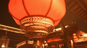 街道古建筑花灯灯笼新年春节装饰视频素材