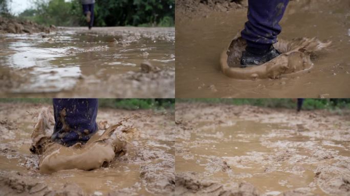 跑步泥水 不畏艰难 砥砺前行 泥地赛跑