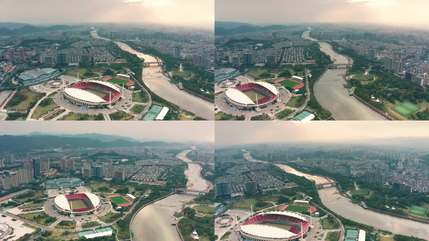 义乌市体育场城市地标风光大景鸟瞰航拍
