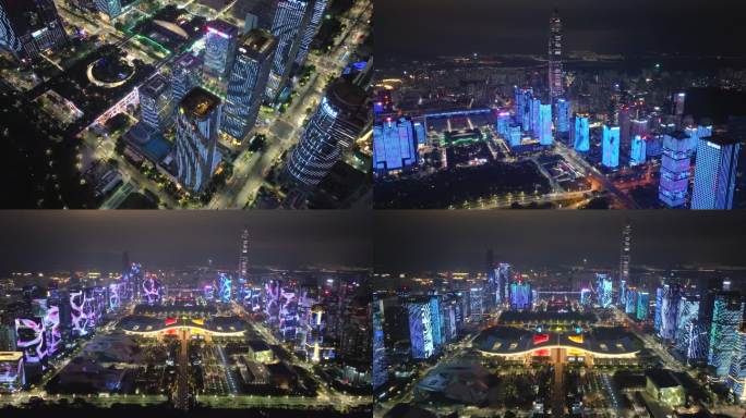 深圳市民中心灯光秀表演夜景航拍
