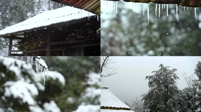 冬季山村唯美雪景素材