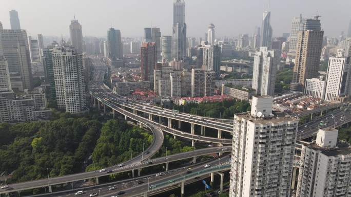 航拍上海高架桥车流