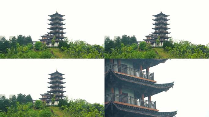 永州雨中的白石山公园塔