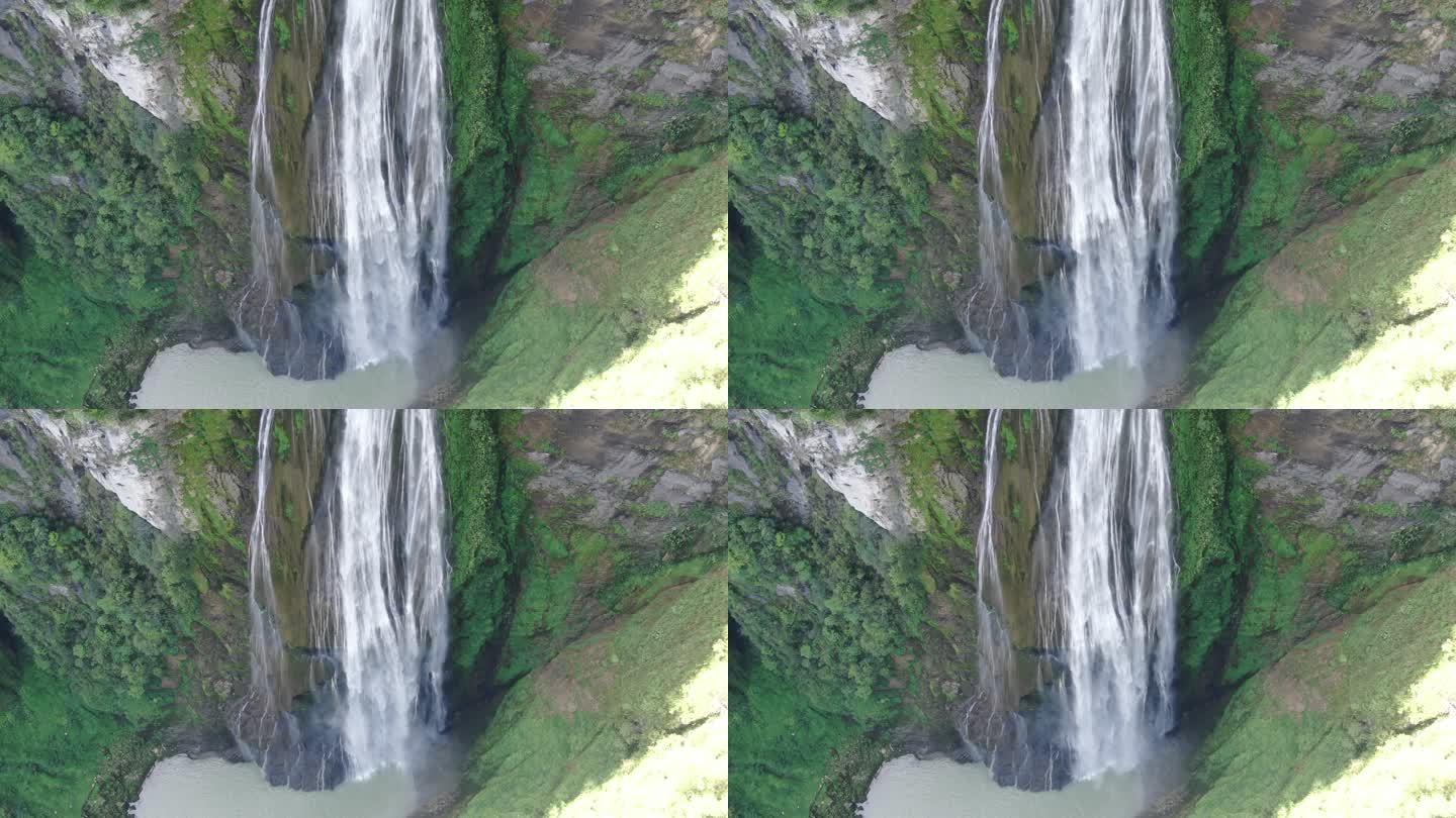自然风光大山深处悬崖瀑布流水航拍 (7)