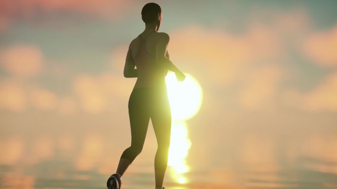 朝气蓬勃的女子跑步迎着太阳跑努力奔跑健身