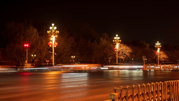 北京春节车水马龙 长安街夜景