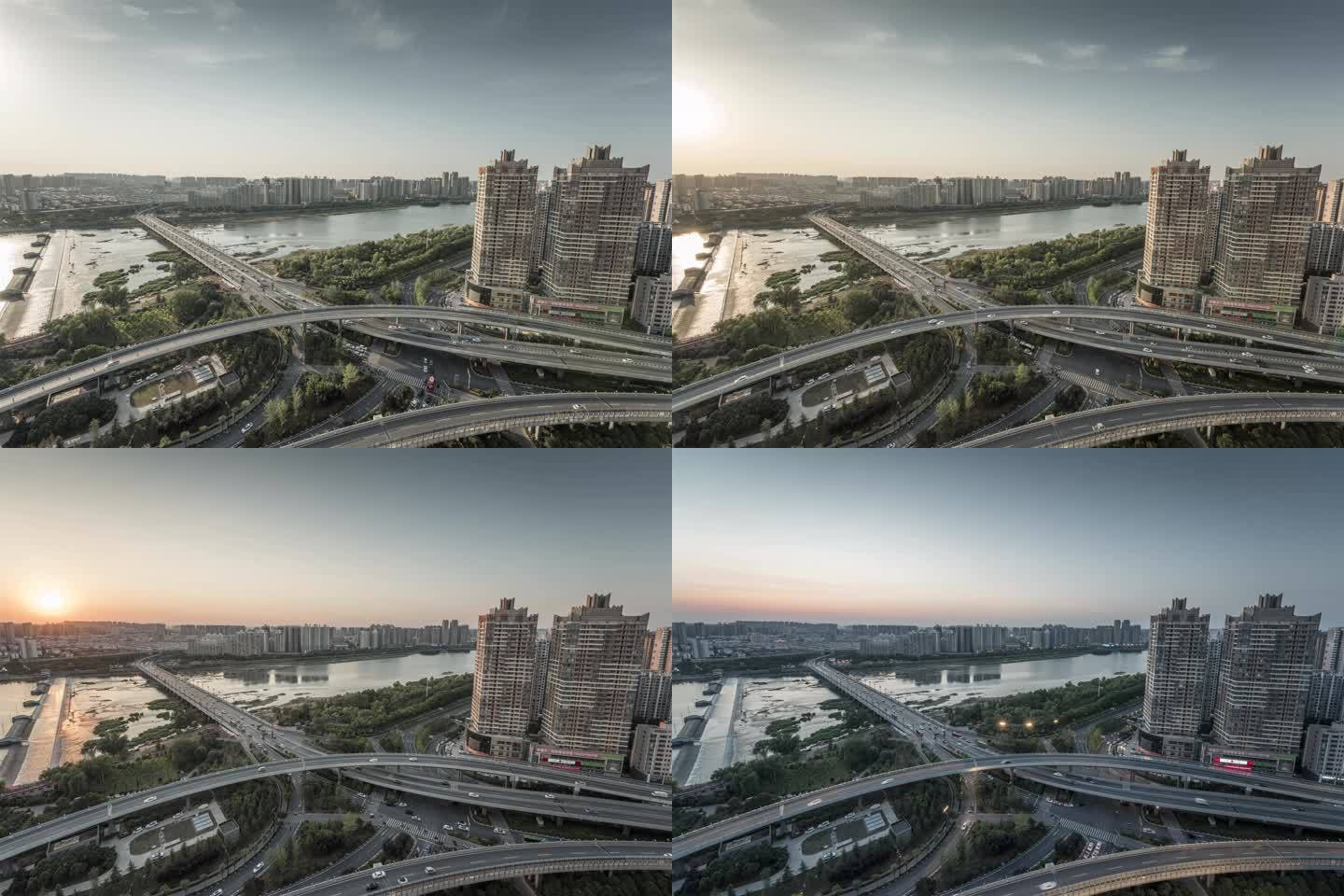 洛阳市城市高架桥日转夜延时摄影