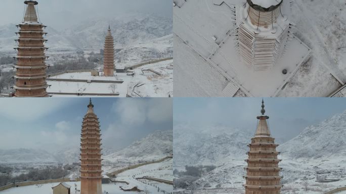 贺兰山拜寺口双塔雪景