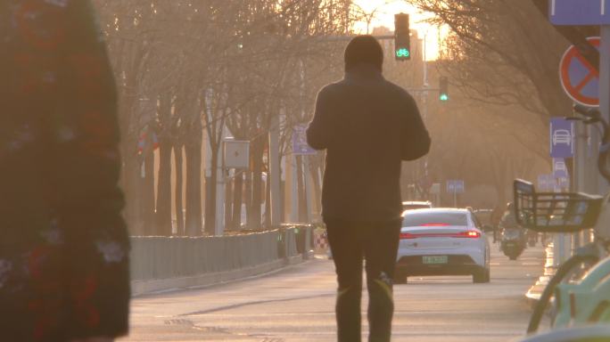 城市日出上班下班城市人文夕阳街景唯美夕阳