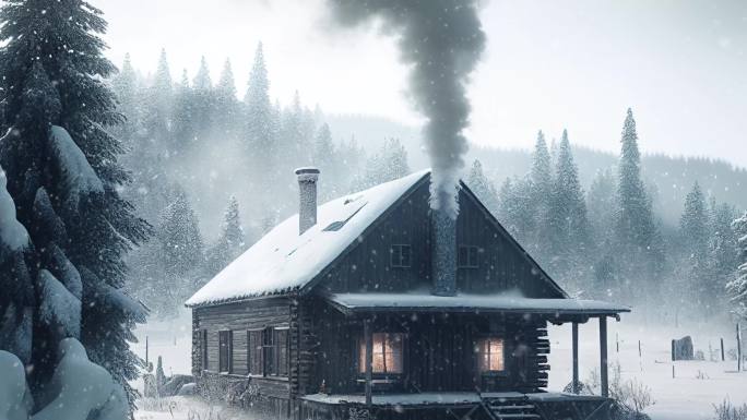 冬日木屋飘雪背景视频