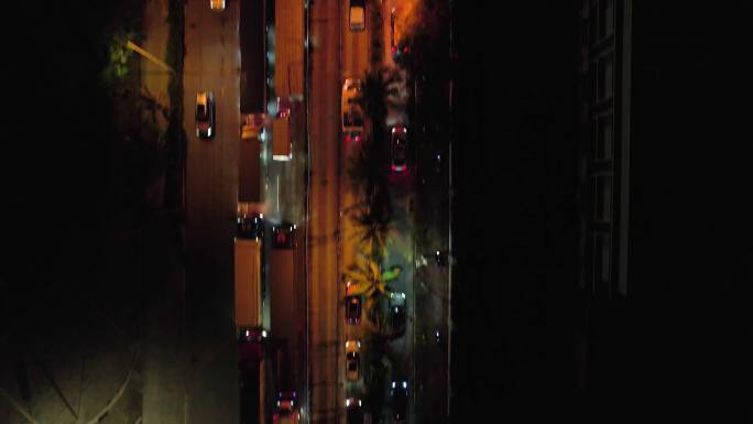 海南海口晚上夜间新海港公路车流堵车航拍