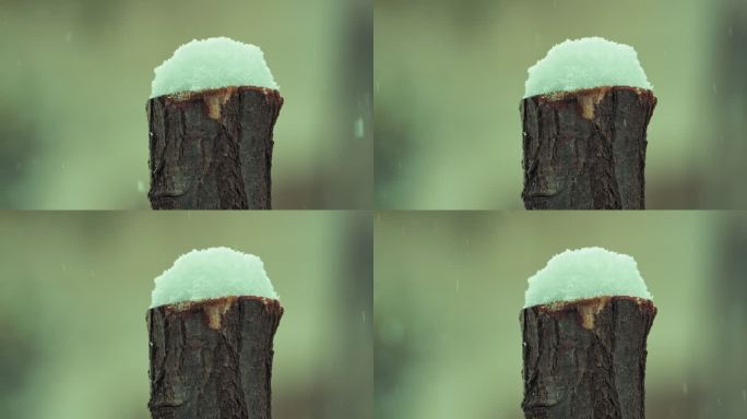下雪雪花树桩慢镜头4K实拍空镜