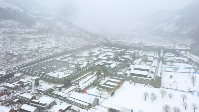 航拍天津蓟县黄崖关长城雪景