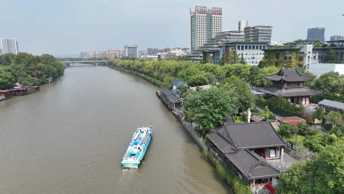 航拍京杭大运河杭州段拱宸桥小河公园