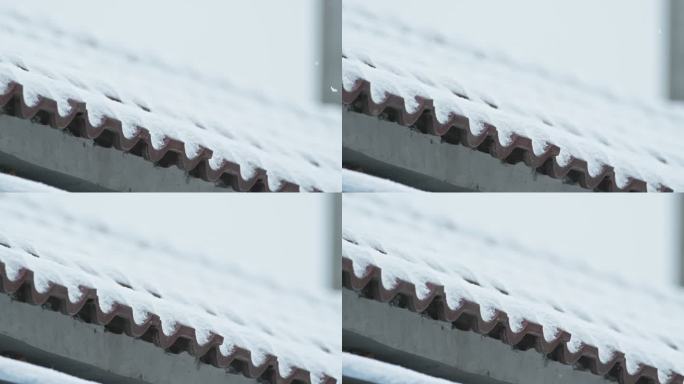 下雪了瓦片慢镜头4K实拍空镜
