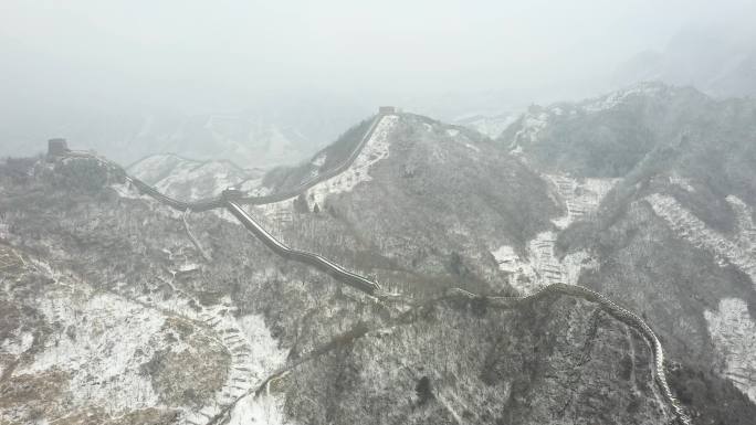 航拍天津蓟县黄崖关长城雪景