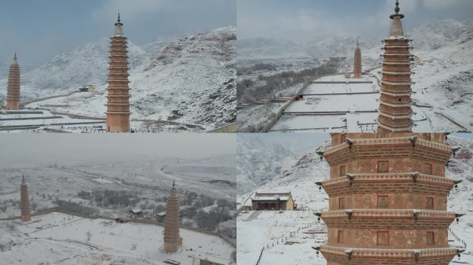 4K视频：大雪后贺兰山拜寺口双塔
