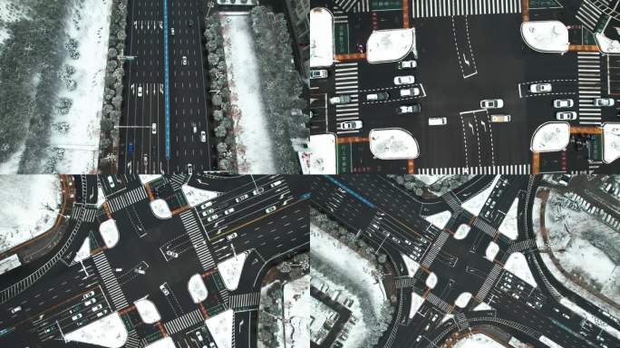 下雪中的城市道路