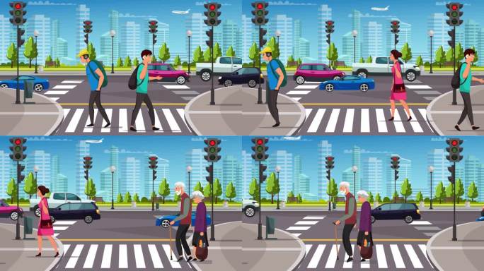 红绿灯 马路 街道 行人