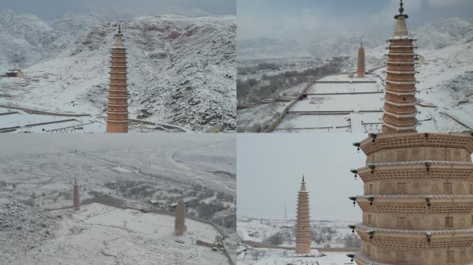 贺兰山拜寺口双塔雪景