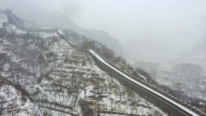 航拍天津蓟县黄崖关长城雪景