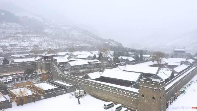 航拍天津蓟县黄崖关长城雪景