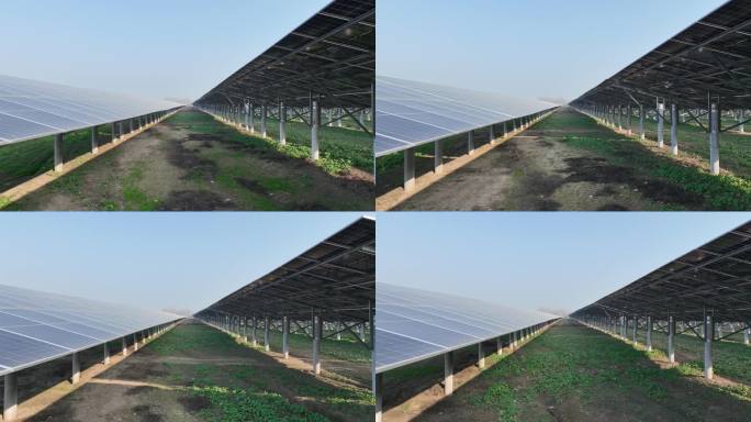 低角度航拍新农村太阳能电站