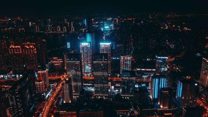 武汉城市建筑夜景延时航拍