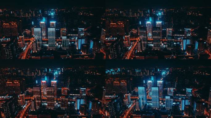 武汉城市建筑夜景延时航拍