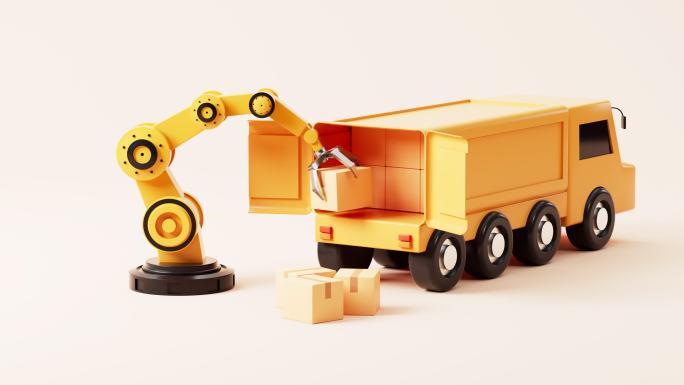 机械臂与货物物流动画3D渲染