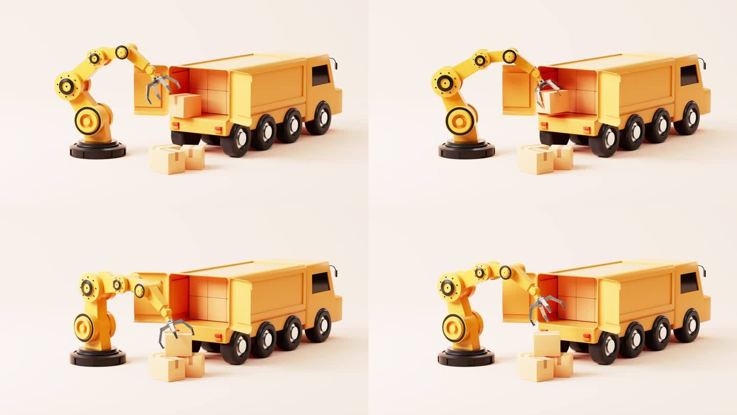 机械臂与货物物流动画3D渲染