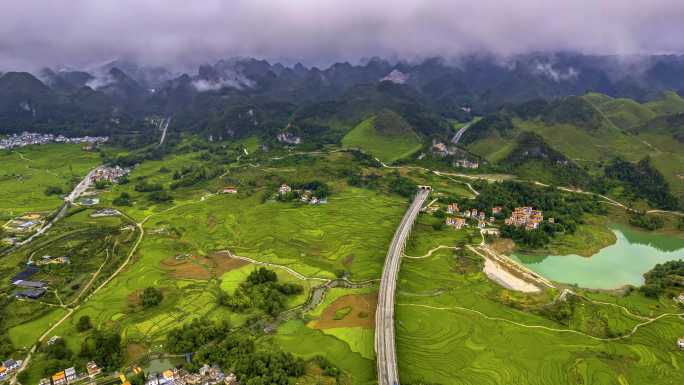 4K延时航拍广西河池兰海高速晚霞美景