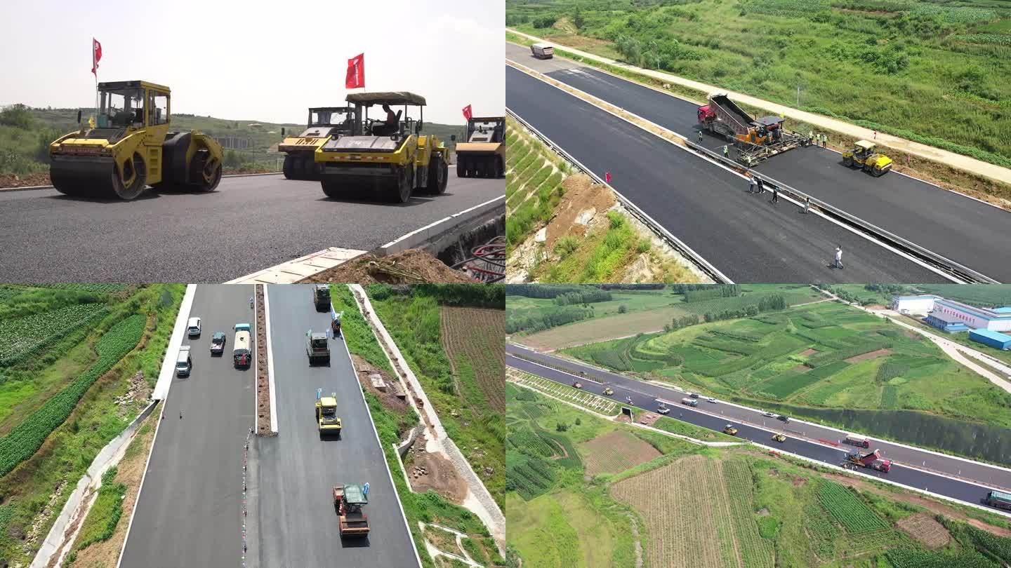 高速路施工 公路建设 铺路 压路机 工程