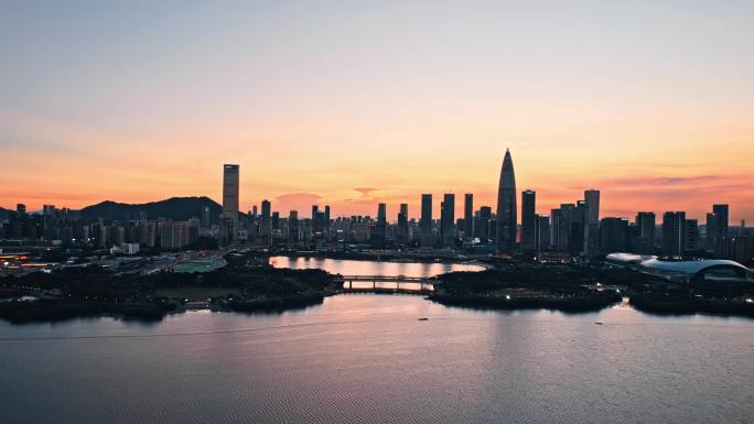 航拍深圳湾后海夕阳宣传片大场景