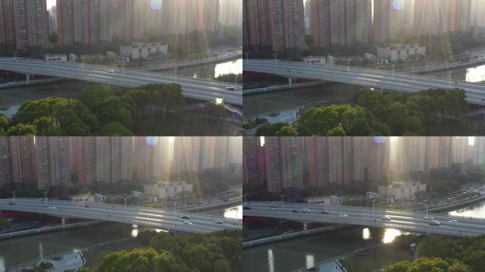 4K原素材-航拍上海苏州河古北路桥