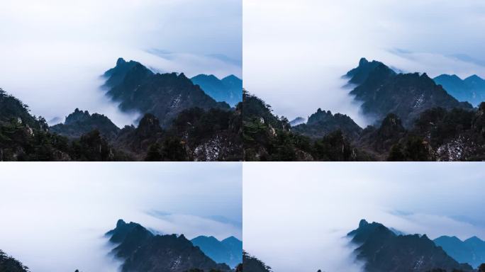 老君山十里画屏山顶森林云海延时摄影远山