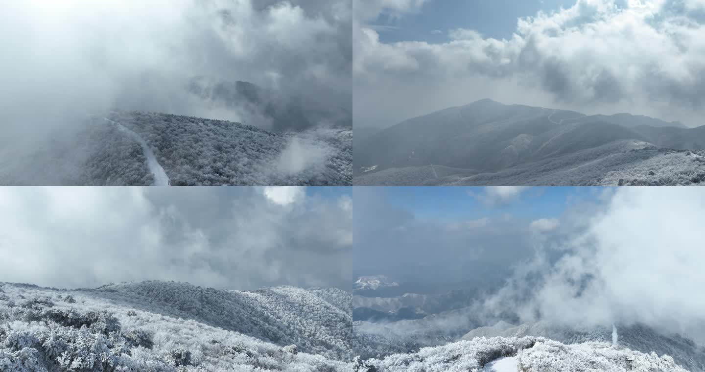 龙王山航拍雪景山脊线