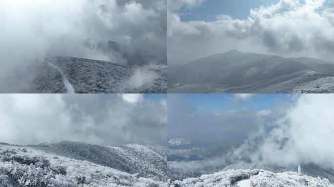 龙王山航拍雪景山脊线