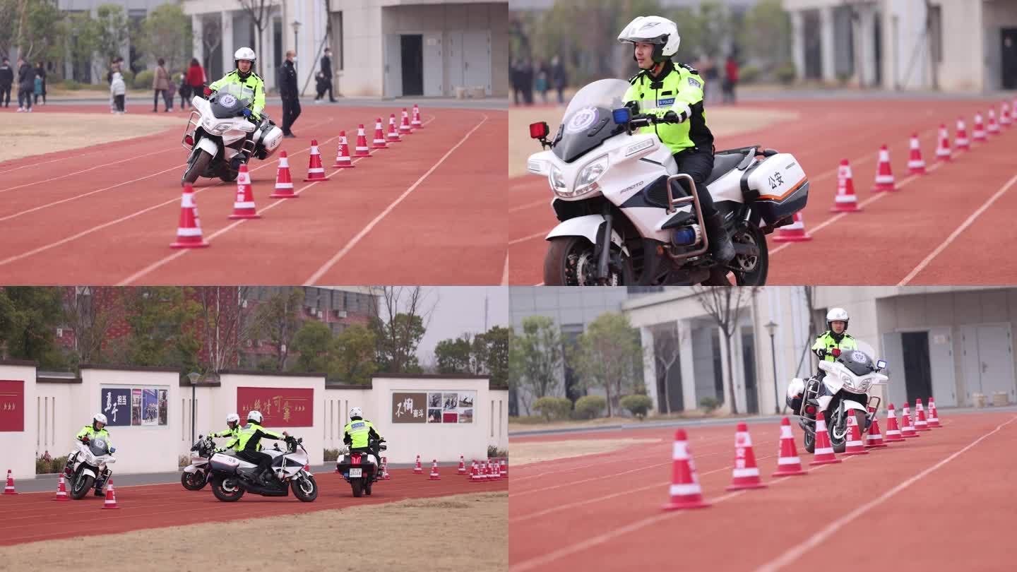 交警骑警用摩托车绕桩训练合集